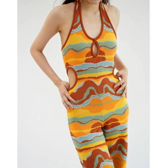 NWT Milk It SaharaJumpsuit Desert Knit  HAlterneck Jumpsuit All Cotton 16 - Picture 3 of 8